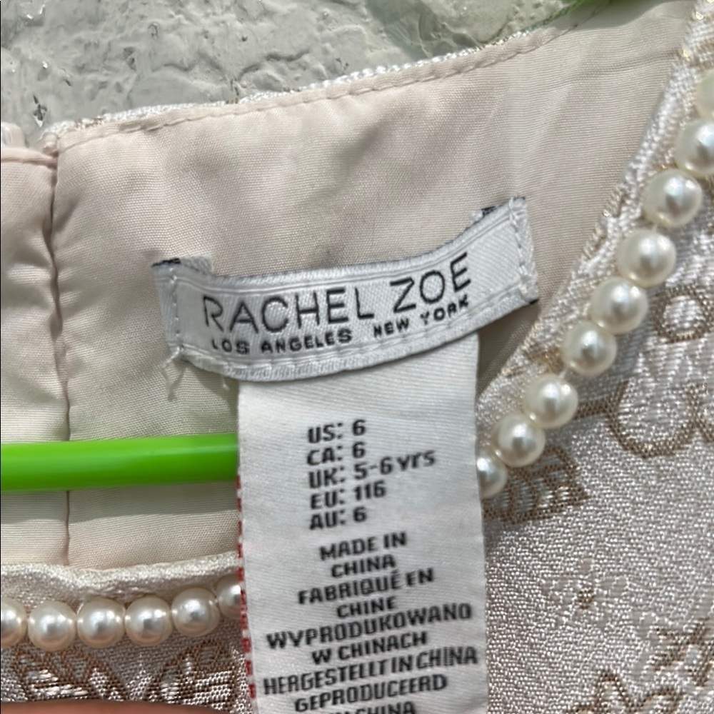 Rachel Zoe cream and gold floral Sheath Dress Sleeveless pearls around Crew Neck - Picture 8 of 10